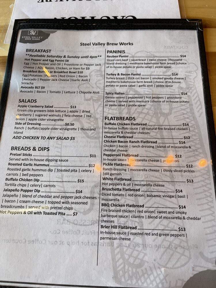 Steel Valley Brew Works - Youngstown, OH menu_pic