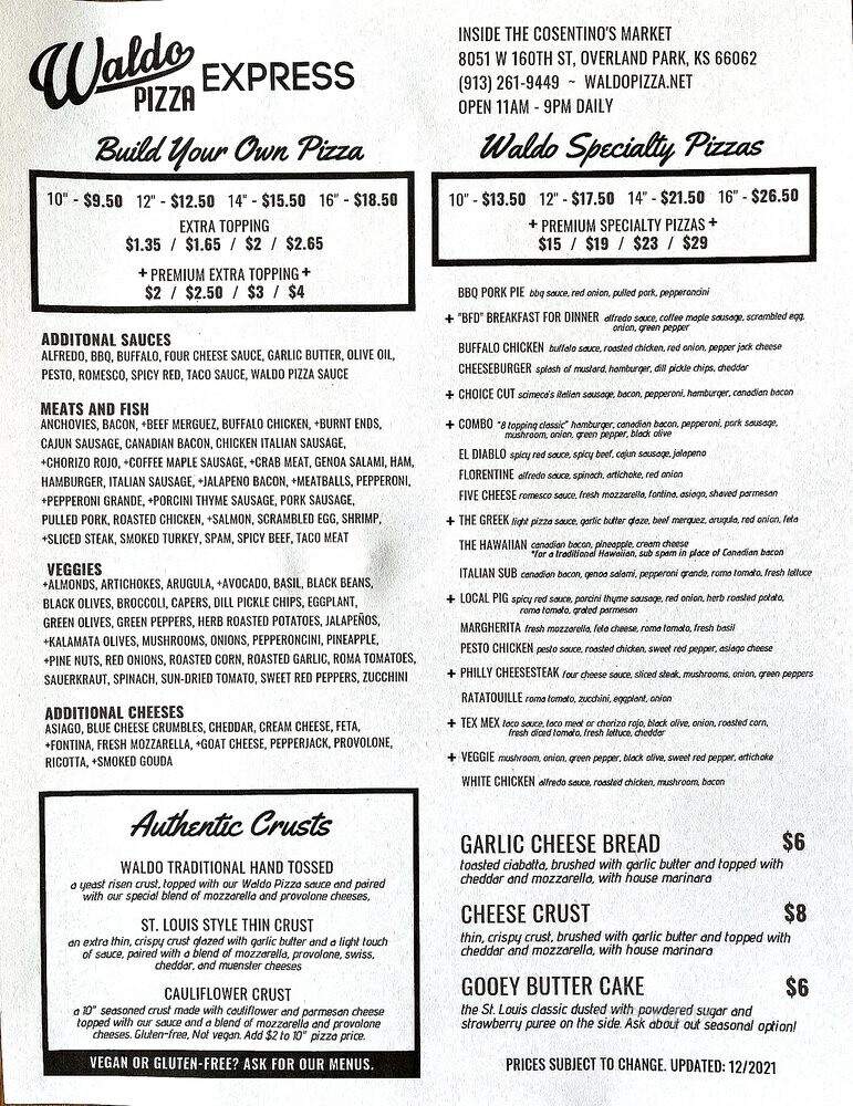 Waldo Pizza Express - Overland Park, KS menu_pic