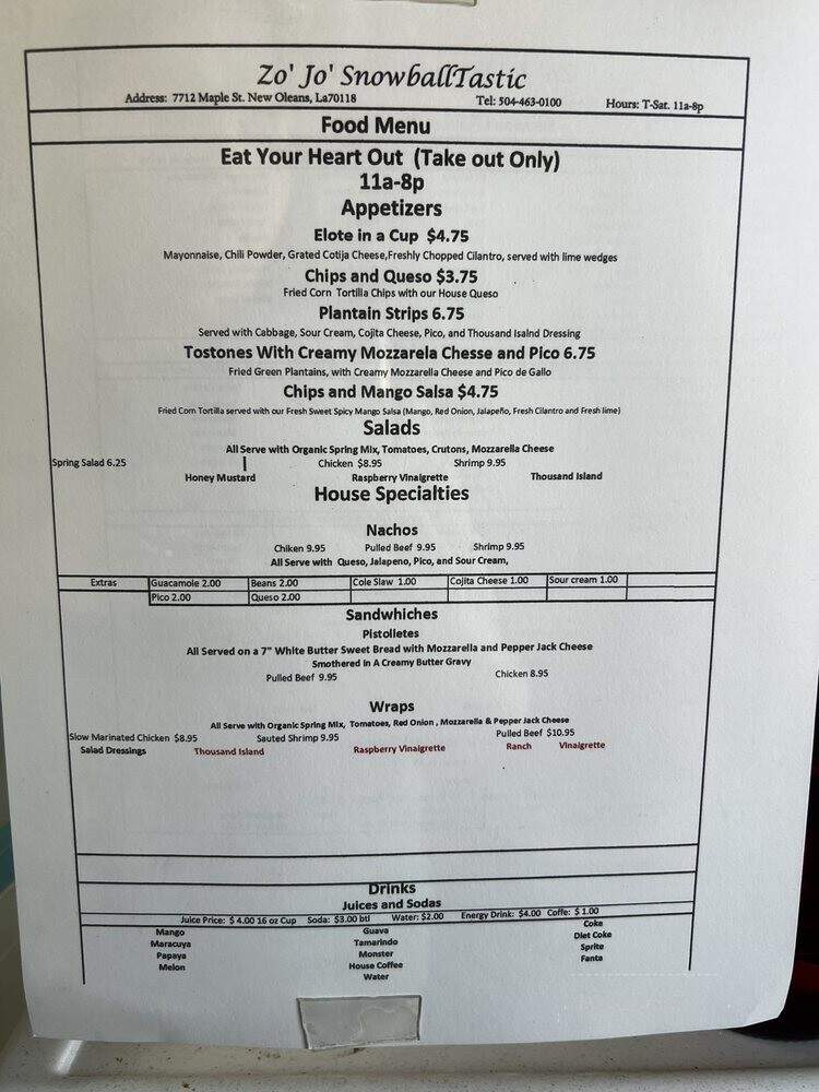 Zo Jo Cafe - New Orleans, LA menu_pic