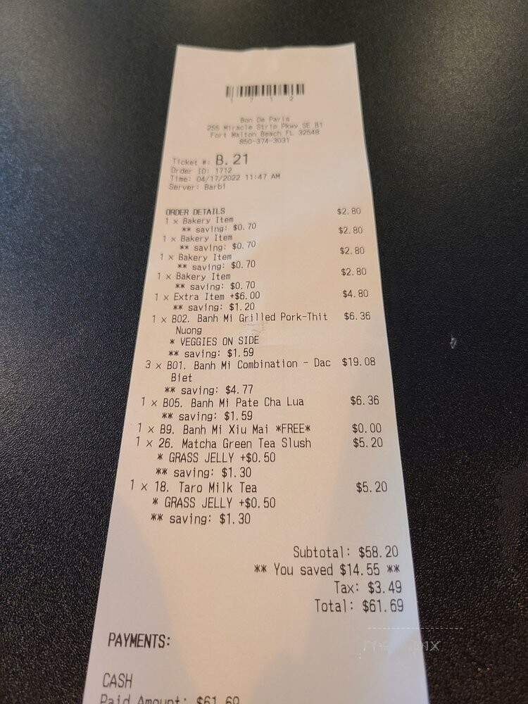 Bon De Paris - Fort Walton Beach, FL menu_pic