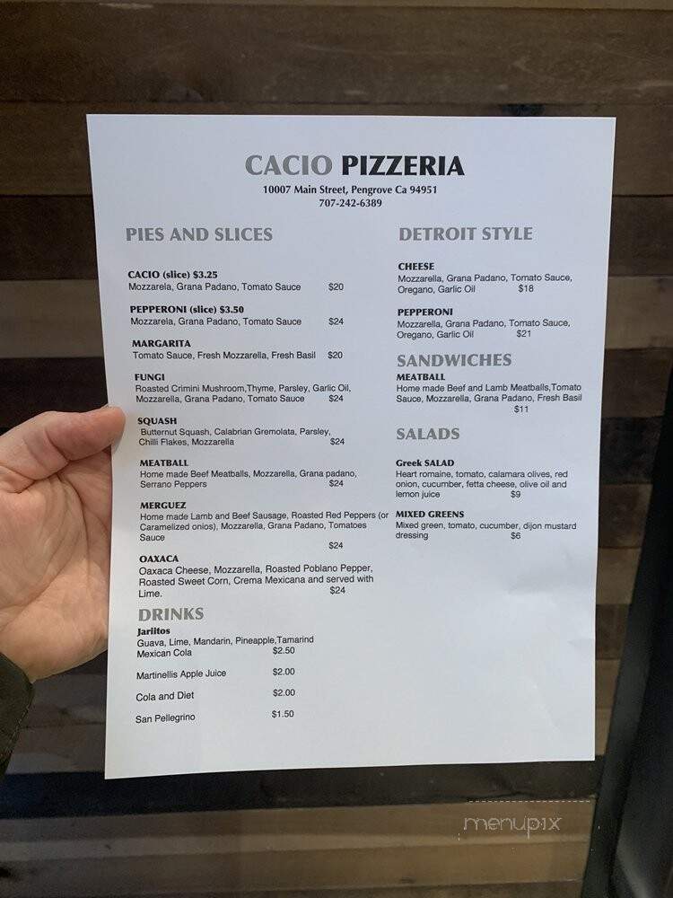 Cacio Pizzeria - Penngrove, CA menu_pic