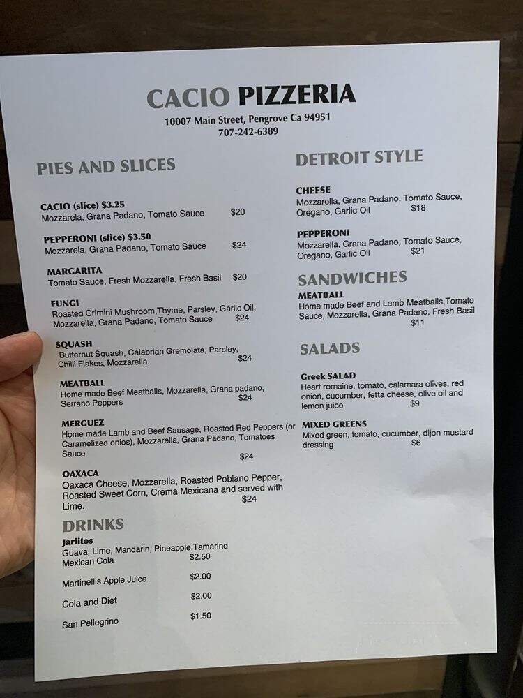 Cacio Pizzeria - Penngrove, CA menu_pic