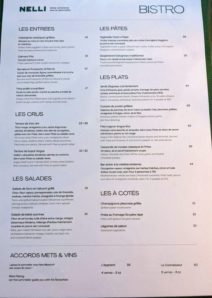 Nelli Cafe + Vin Nature - Montreal, QC menu_pic