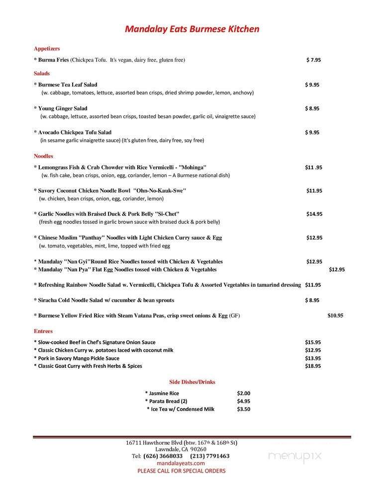 Mandalay Eats - Lawndale, CA menu_pic