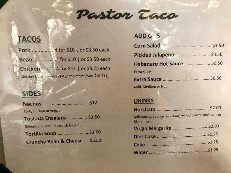 Pastor Taco - Toronto, ON menu_pic
