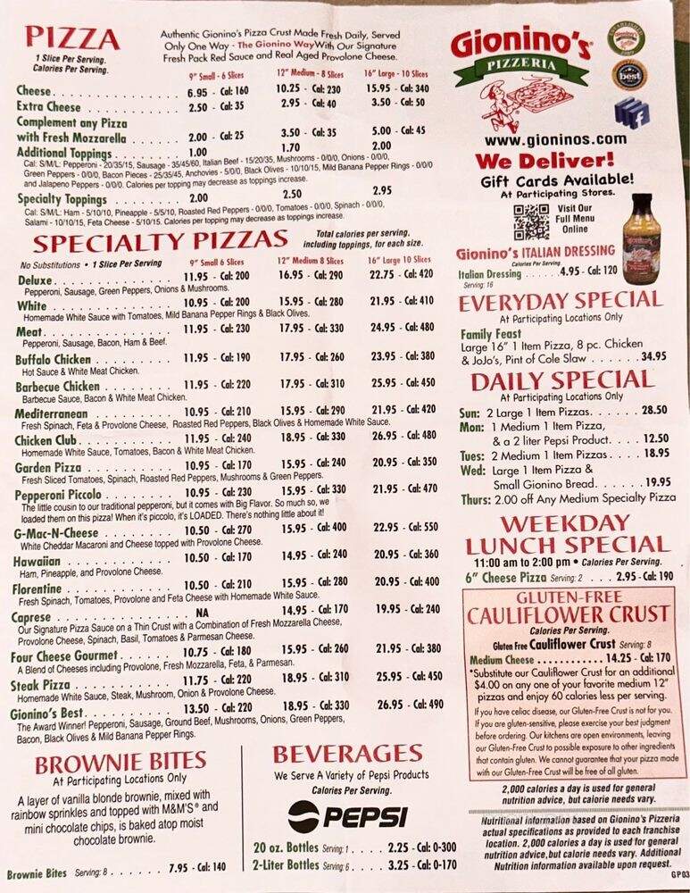 Gionino's Pizzeria - Westerville, OH menu_pic