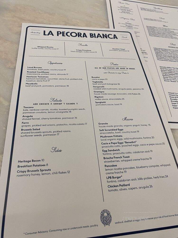 La Pecora Bianca - New York, NY menu_pic