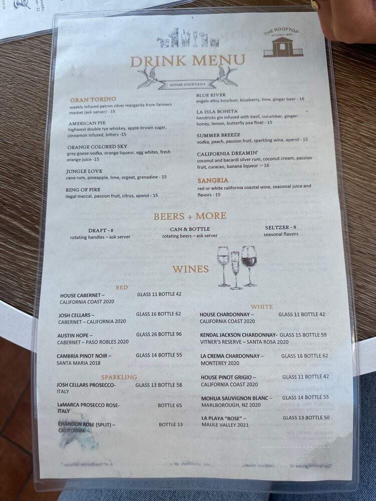 The Rooftop Kitchen and Bar - San Juan Capistrano, CA menu_pic