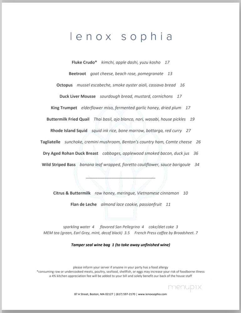 Lenox Sophia - Boston, MA menu_pic