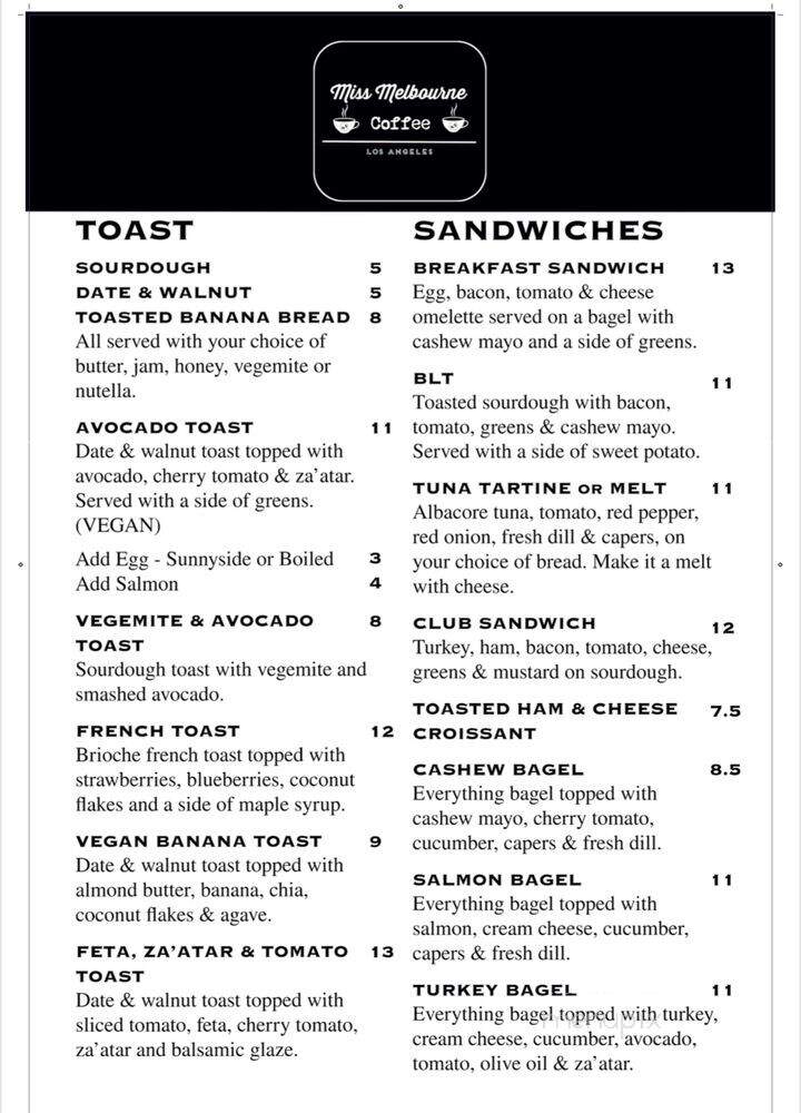 Miss Melbourne Coffee - West Hollywood, CA menu_pic