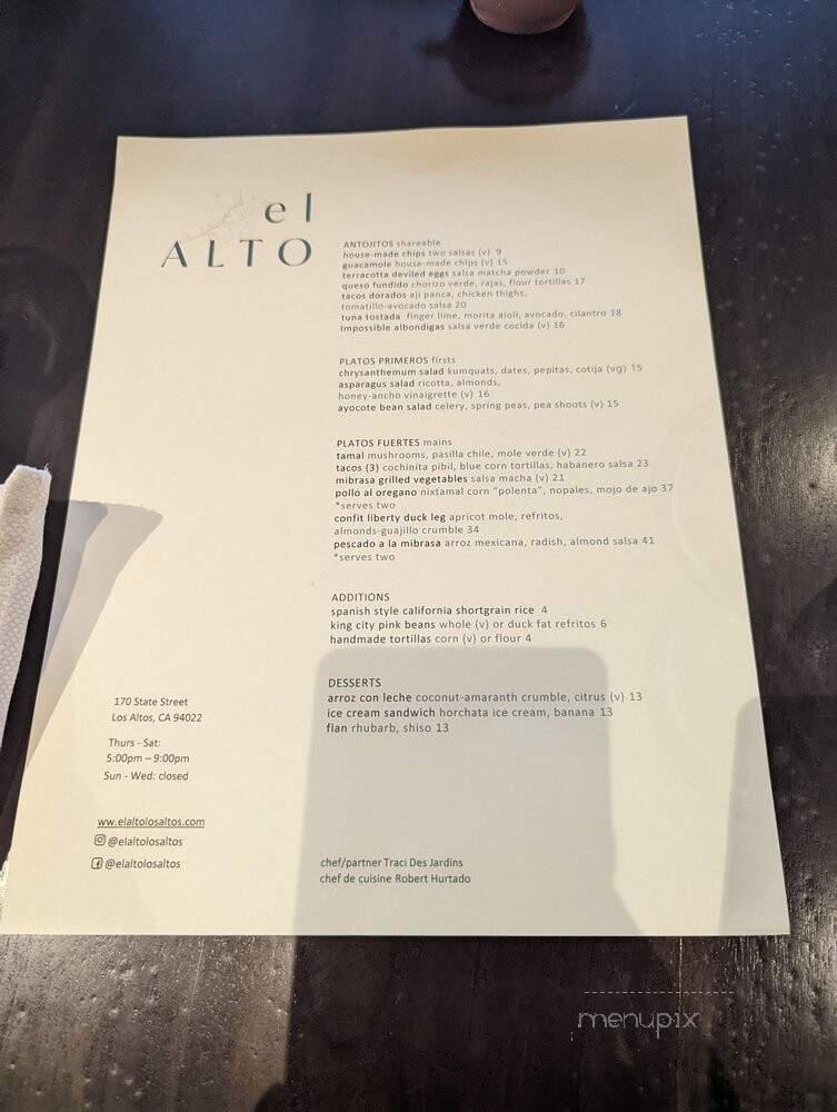 El Alto - Los Altos, CA menu_pic