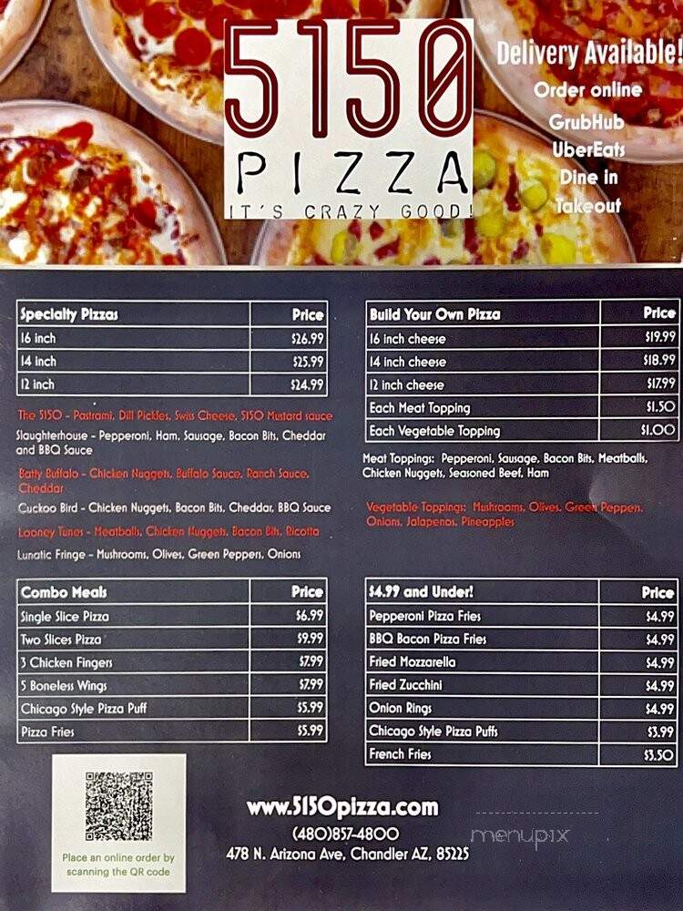 5150 Pizza - Chandler, AZ menu_pic