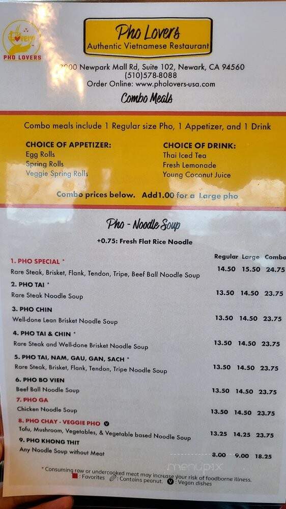 Pho Lovers - Newark, CA menu_pic