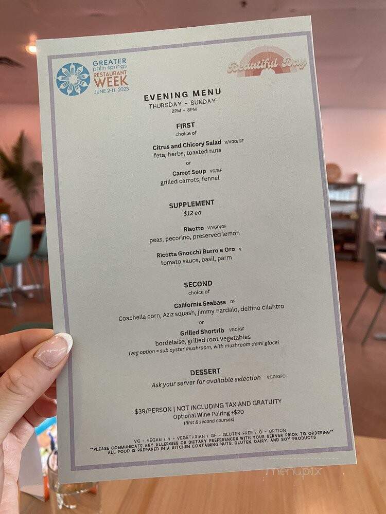 Beautiful Day - La Quinta, CA menu_pic