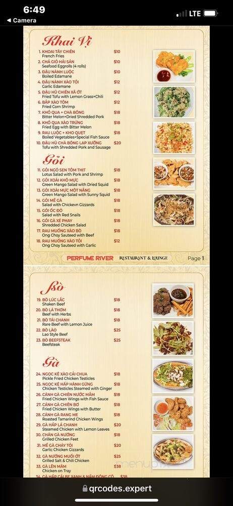 Perfume River Restaurant and Lounge - Westminster, CA menu_pic