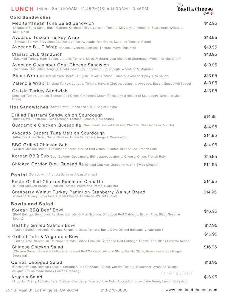 Basil & Cheese Cafe - Los Angeles, CA menu_pic
