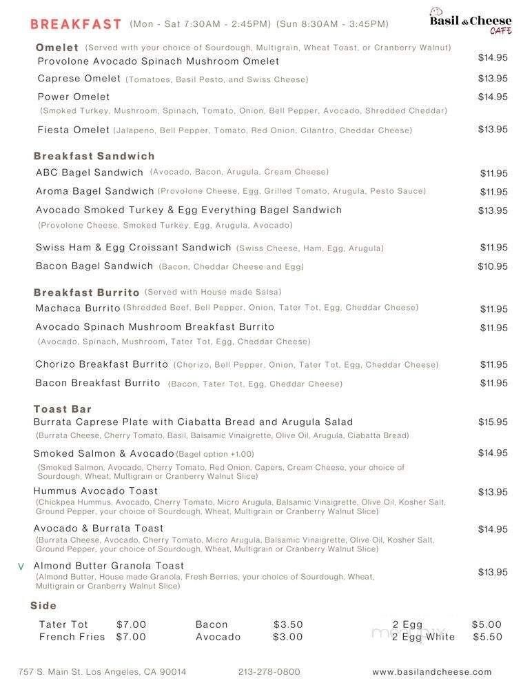 Basil & Cheese Cafe - Los Angeles, CA menu_pic