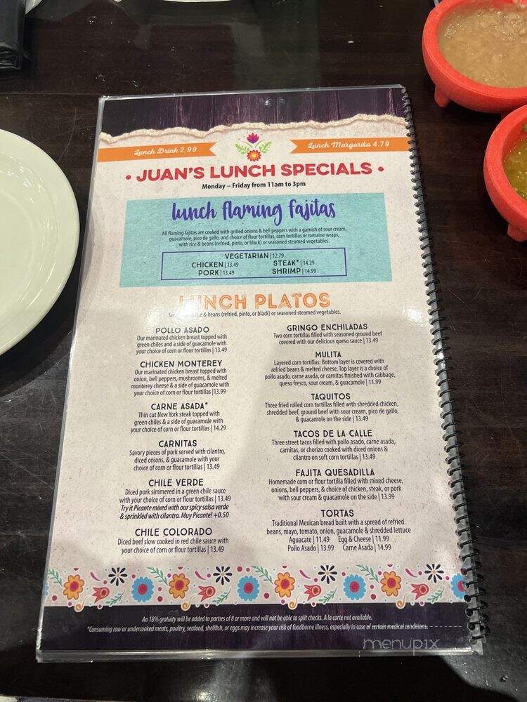 Juan's Flaming Fajita's and Cantina - North Las Vegas, NV menu_pic