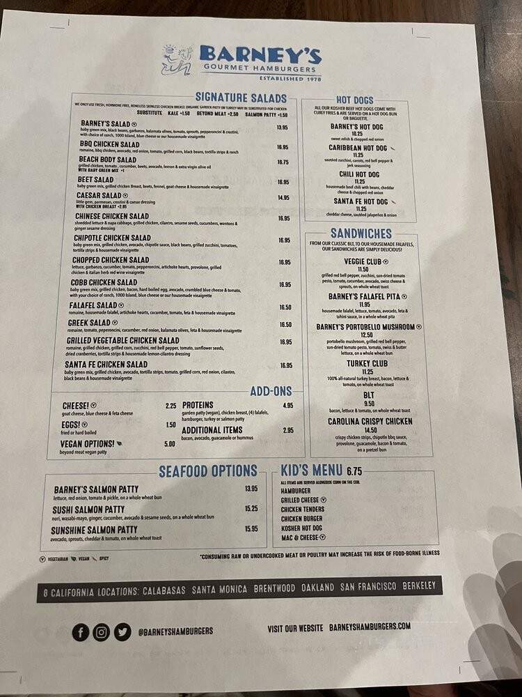 Barney's Gourmet Hamburgers - Calabasas, CA menu_pic