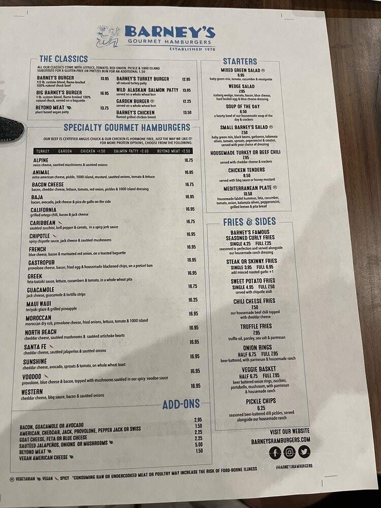 Barney's Gourmet Hamburgers - Calabasas, CA menu_pic