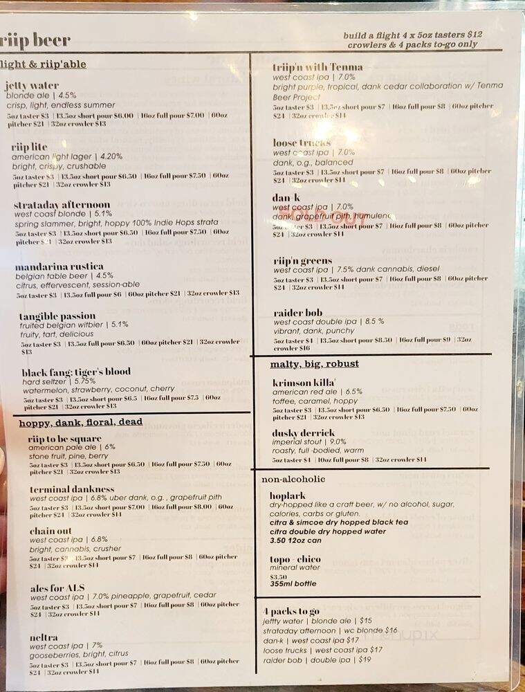 Riip Beer - Huntington Beach, CA menu_pic
