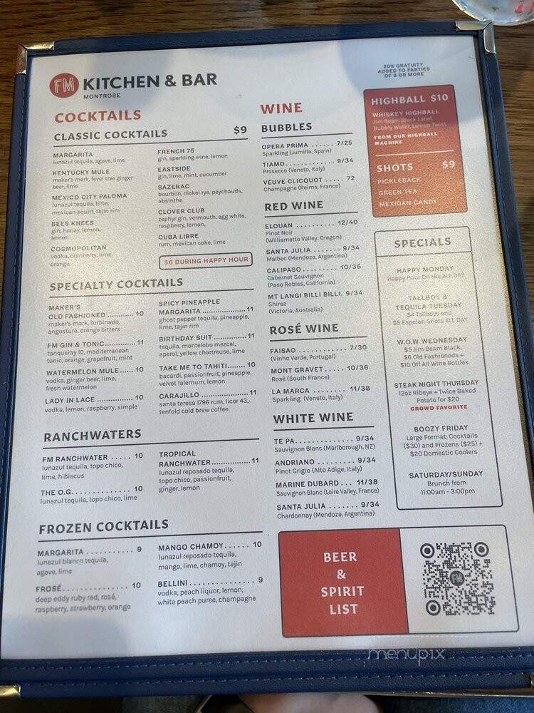 FM Kitchen & Bar - Houston, TX menu_pic