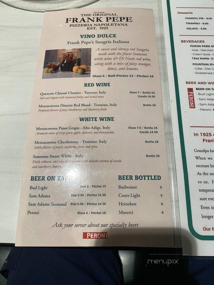 Frank Pepe Pizzeria Napoletana - Bethesda, MD menu_pic