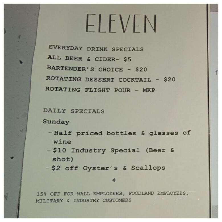 Eleven - Honolulu, HI menu_pic