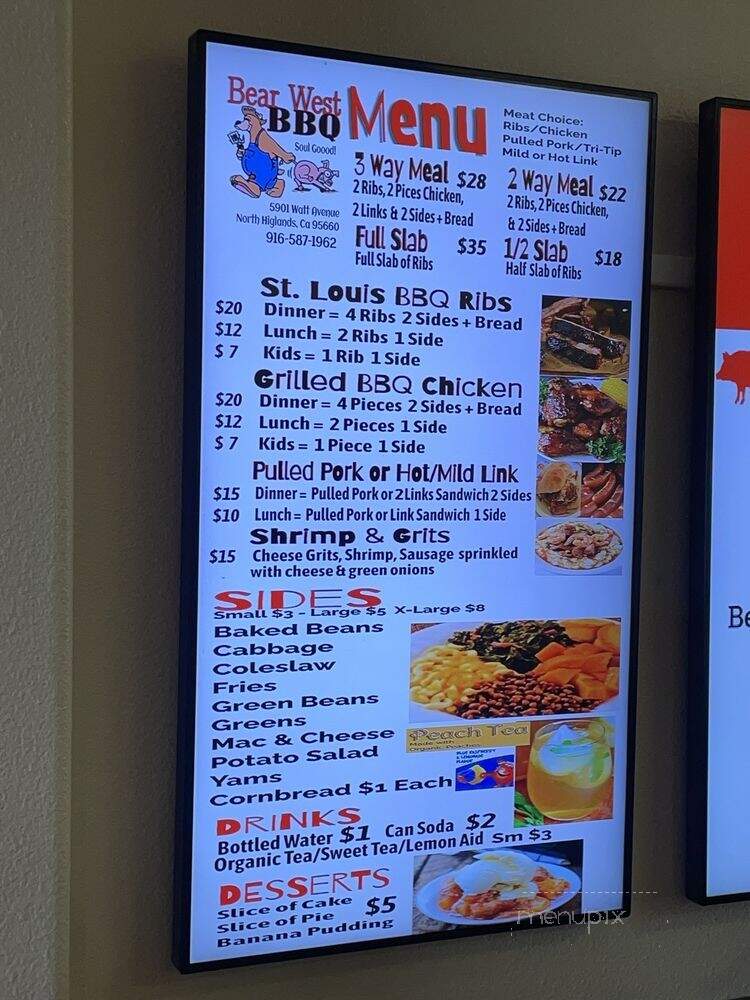 Bear West BBQ and Soul Food - North Highlands, CA menu_pic