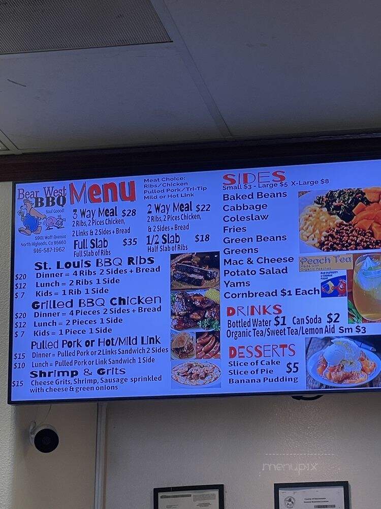 Bear West BBQ and Soul Food - North Highlands, CA menu_pic