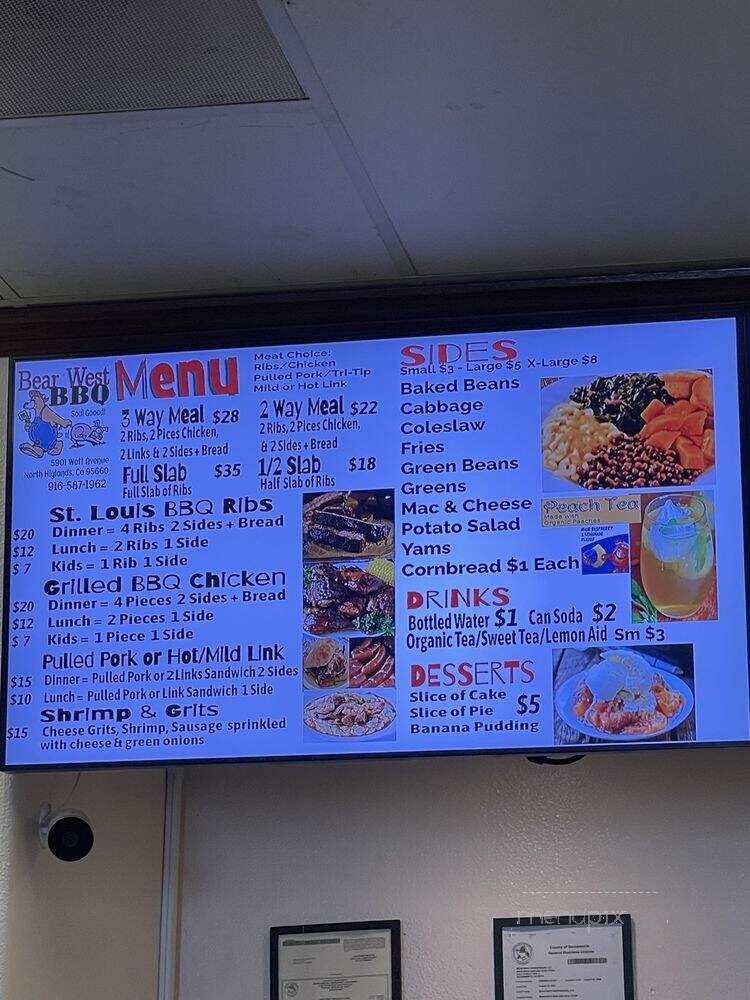 Bear West BBQ and Soul Food - North Highlands, CA menu_pic
