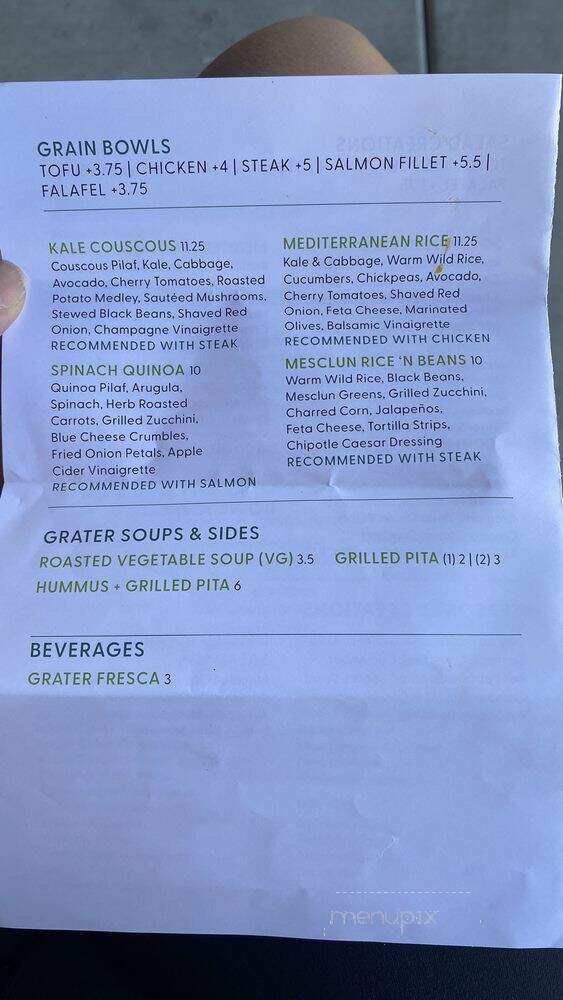 Grater Greens - San Diego, CA menu_pic