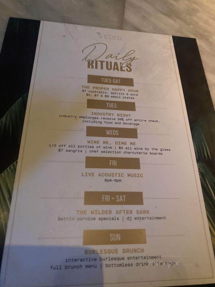 The Wilder - Fort Lauderdale, FL menu_pic