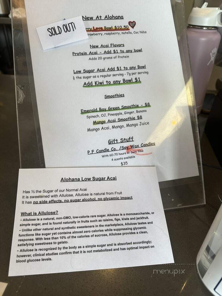 Alohana Acai Bowls & Coffee - San Clemente, CA menu_pic