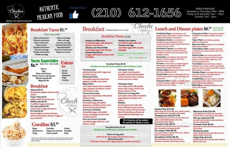 Chechos Grill - San Antonio, TX menu_pic