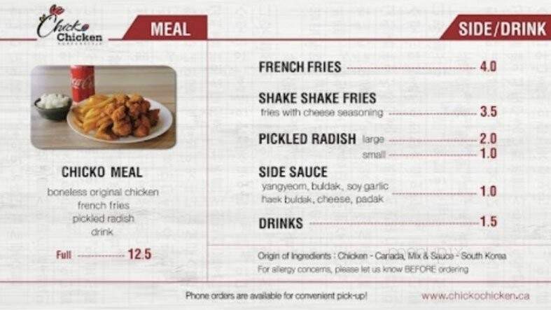 Chicko Chicken - Vancouver, BC menu_pic