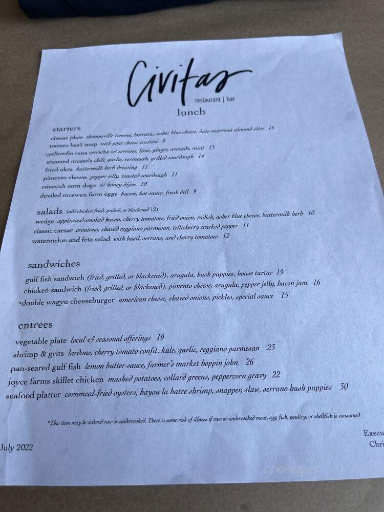 Civitas - Mountain Brook, AL menu_pic