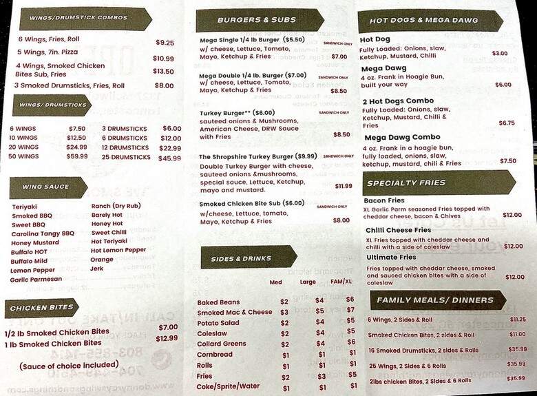 Danny Ray's Wings & Things - Lancaster, SC menu_pic