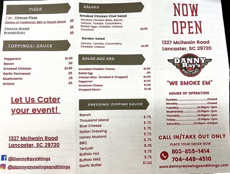 Danny Ray's Wings & Things - Lancaster, SC menu_pic