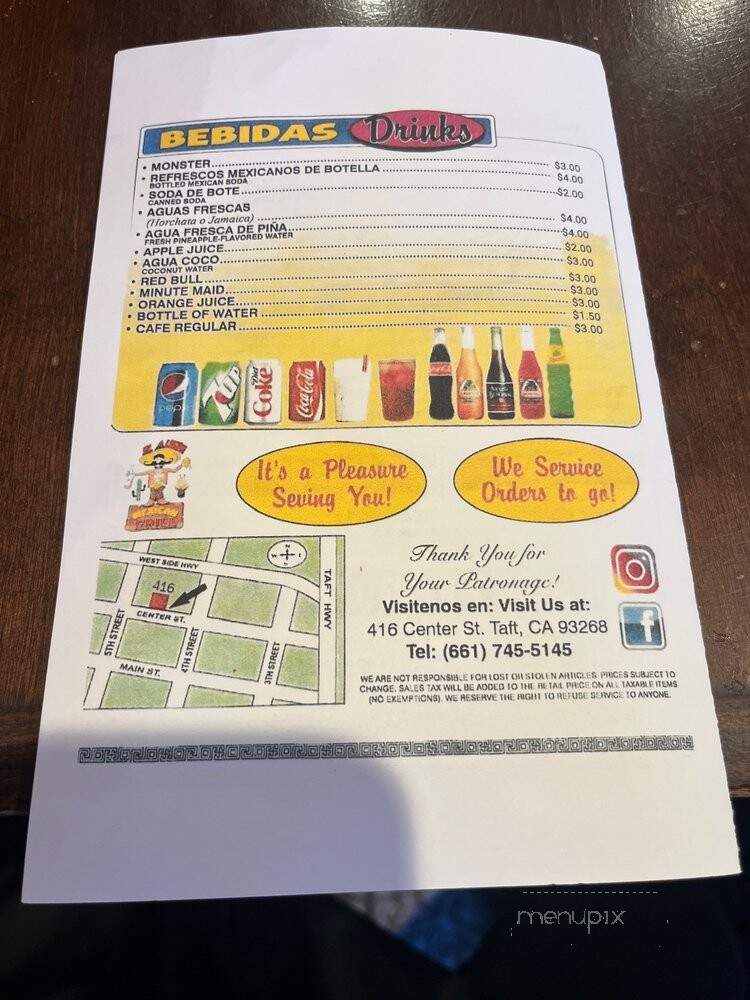 El Alegre Mexican Grill - Taft, CA menu_pic