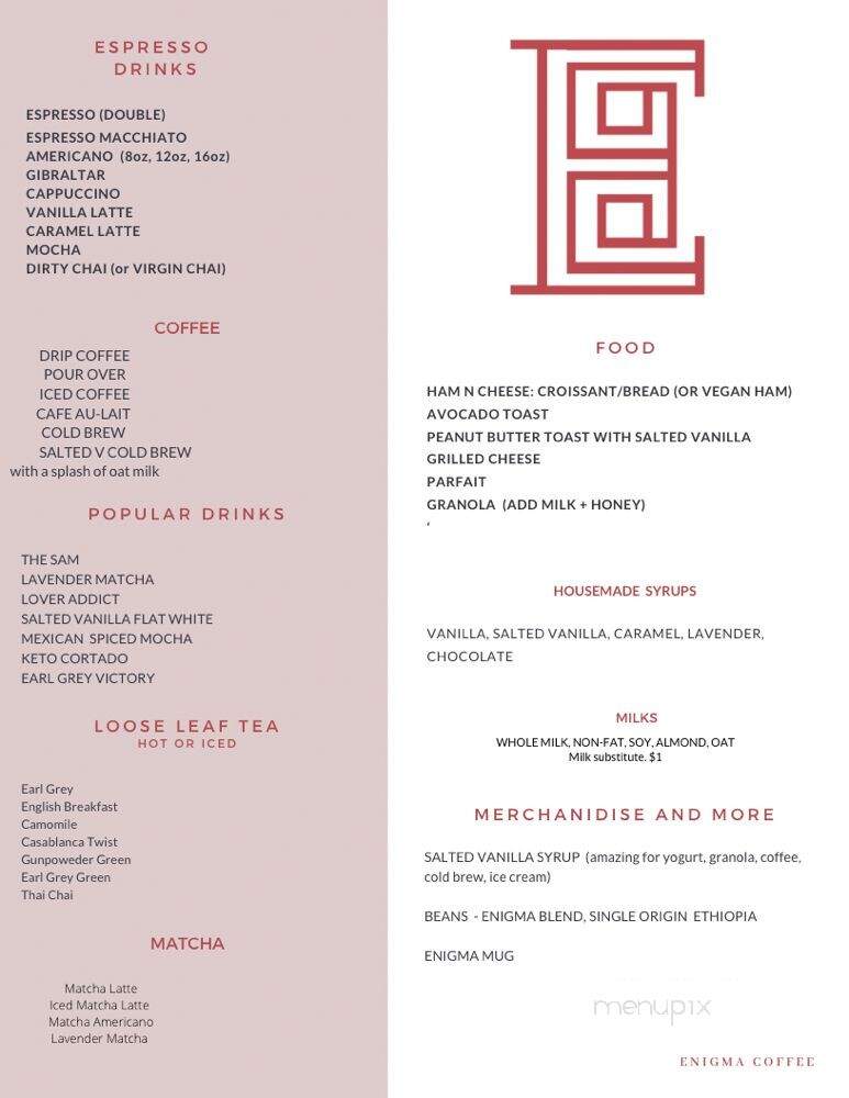 Enigma Coffee - Sherman Oaks, CA menu_pic