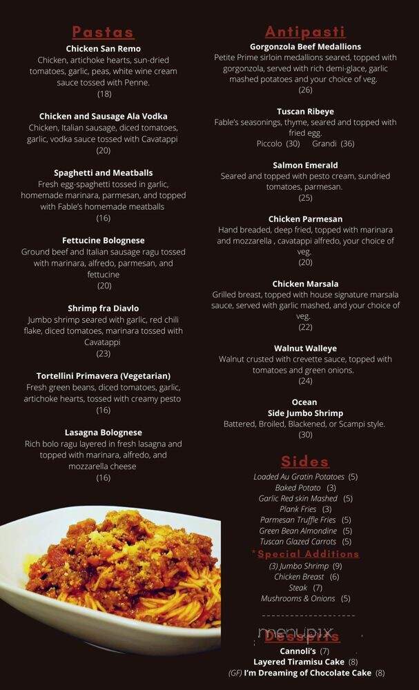 Fable's Kitchen & Bar - Red Wing, MN menu_pic