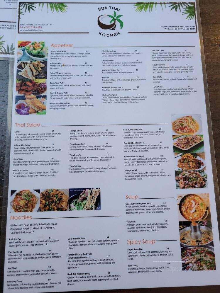 Moana's Thai Coconut House - Albany, CA menu_pic
