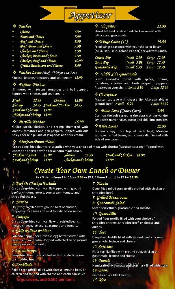 Parrilla Loca - Hope Hull, AL menu_pic