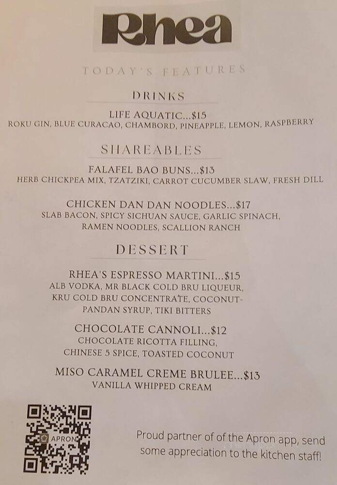 Rhea - Saratoga Springs, NY menu_pic
