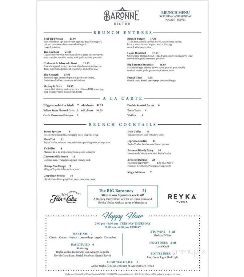 Baronne Bistro - New Orleans, LA menu_pic