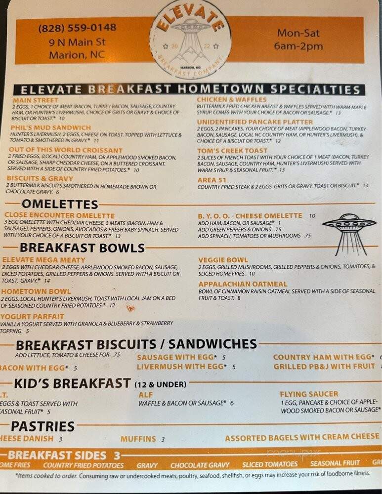 Elevate Breakfast Company - Marion, NC menu_pic