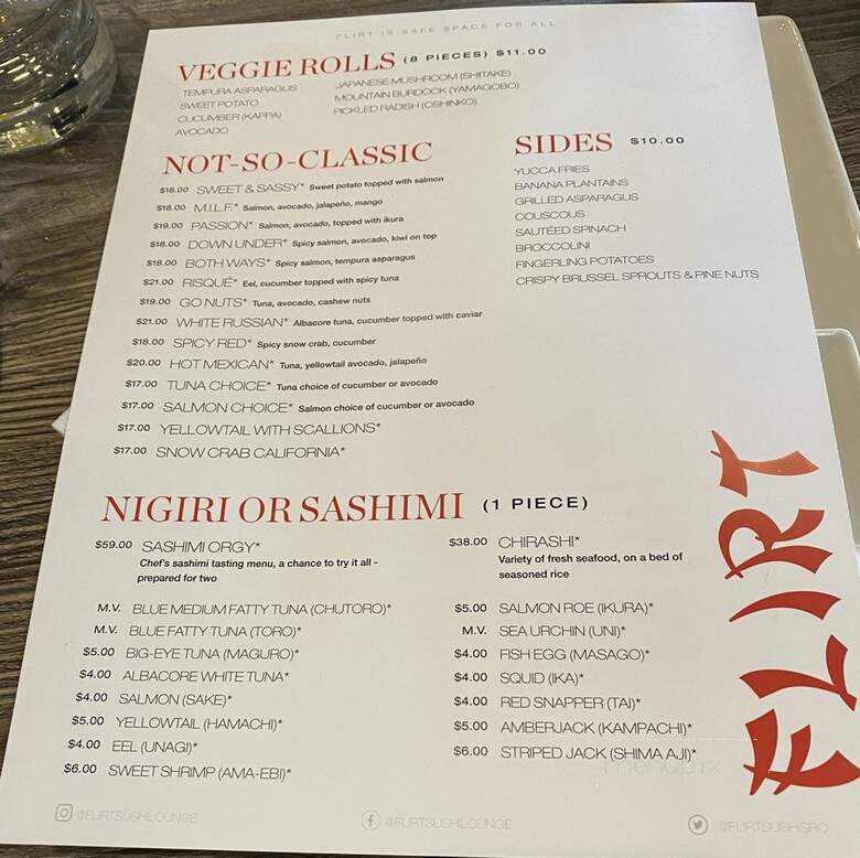 Flirt Sushi Lounge - Sarasota, FL menu_pic