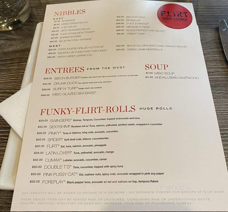 Flirt Sushi Lounge - Sarasota, FL menu_pic