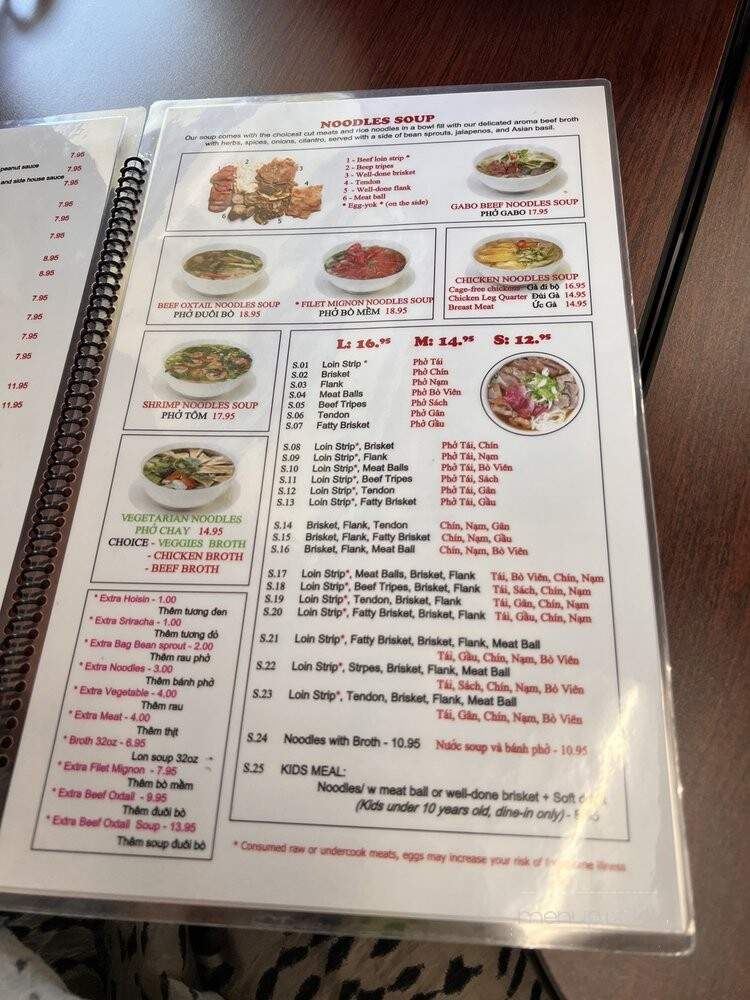 Pho Gabo - Happy Valley, OR menu_pic